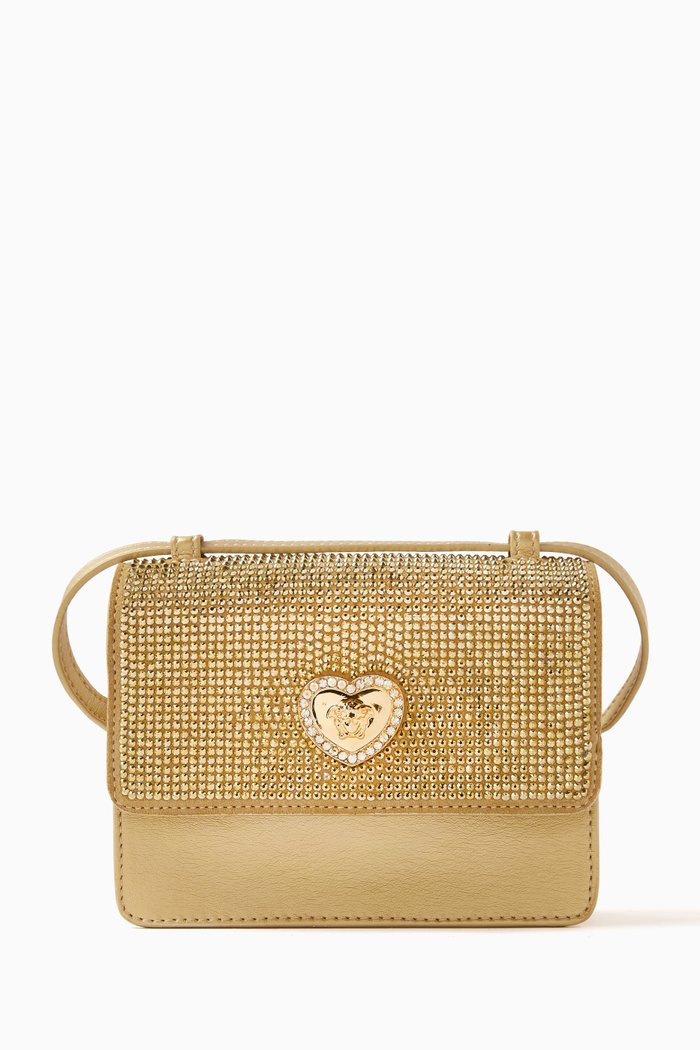 

Heart Medusa Crossbody Bag in Leather, Gold