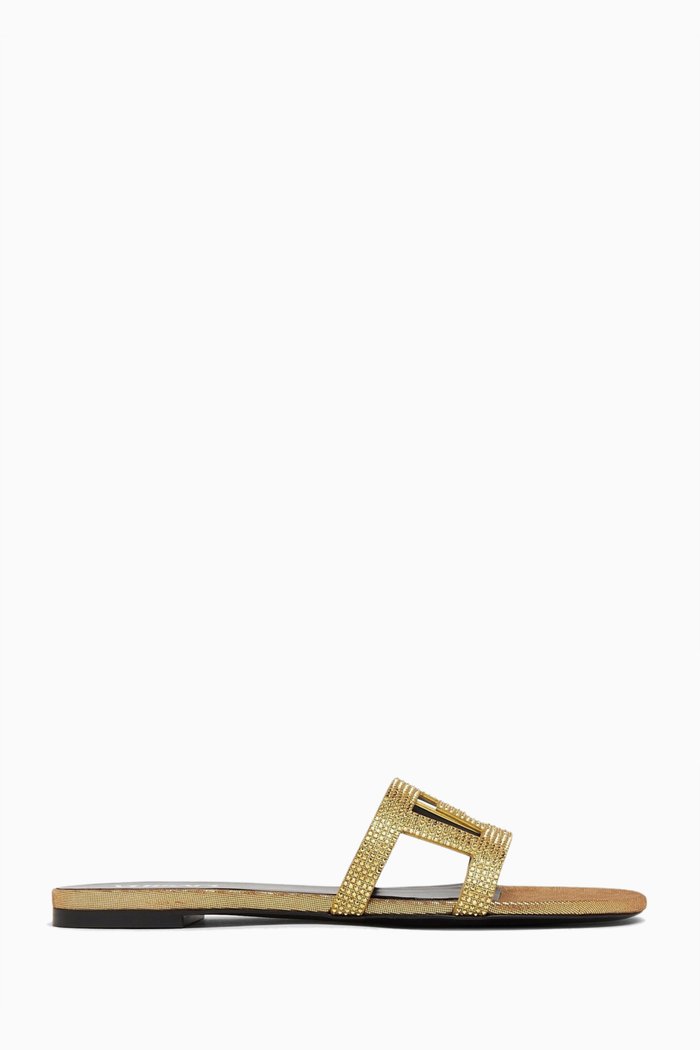 

La Greca Embellished Cage Mule Sandals in Leather, Gold