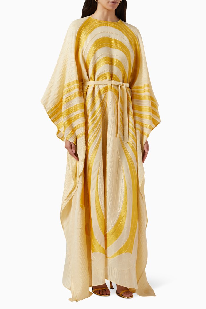 

Printed Kaftan in Chiffon, Yellow