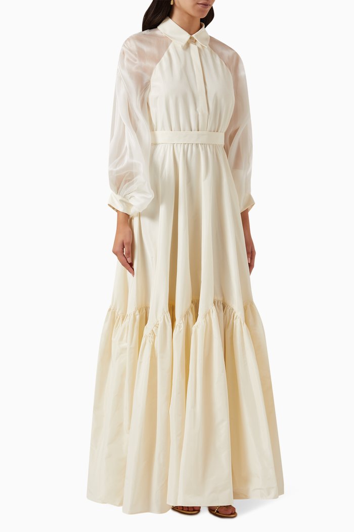 

Pleated Maxi Dress in Silk, White