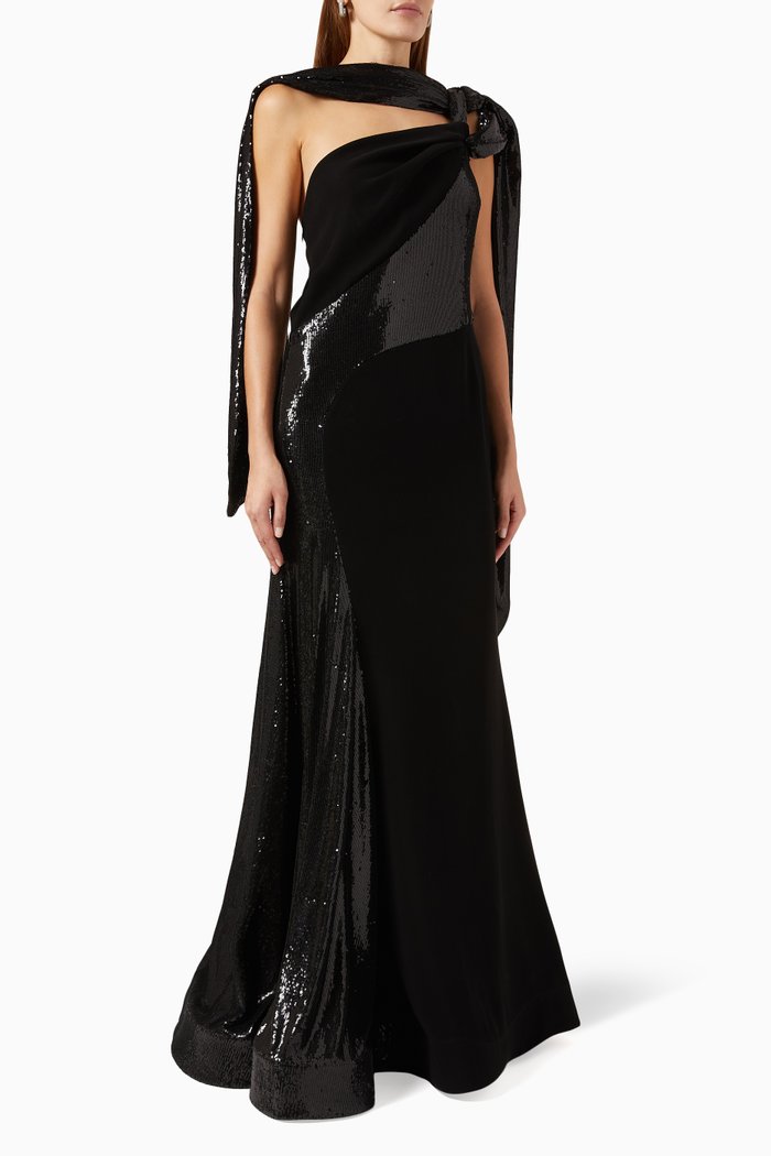 

Asymmetric Cut-out Gown, Black