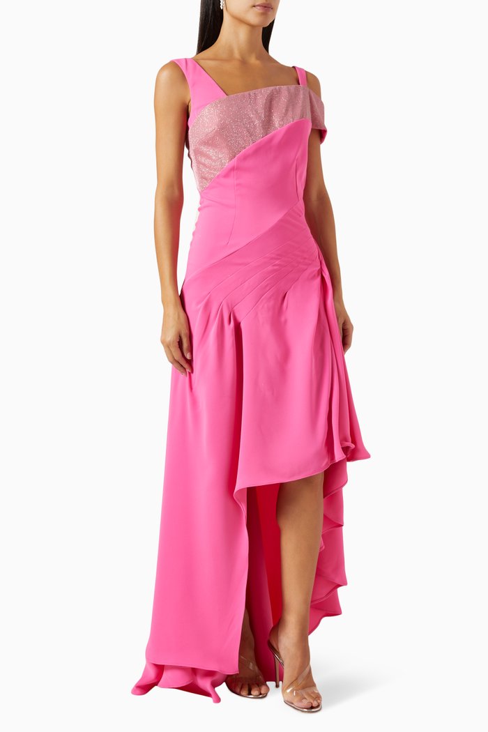 

Embellished Draped Maxi Dress in Cady, Pink