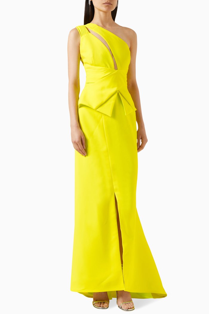 

One-shoulder Cut-out Maxi Dress in Cady, Yellow
