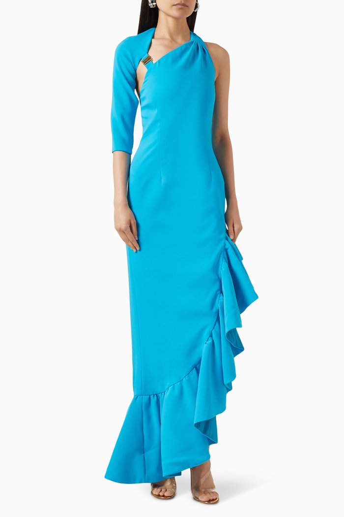 

Asymmetric Frill Dress, Black