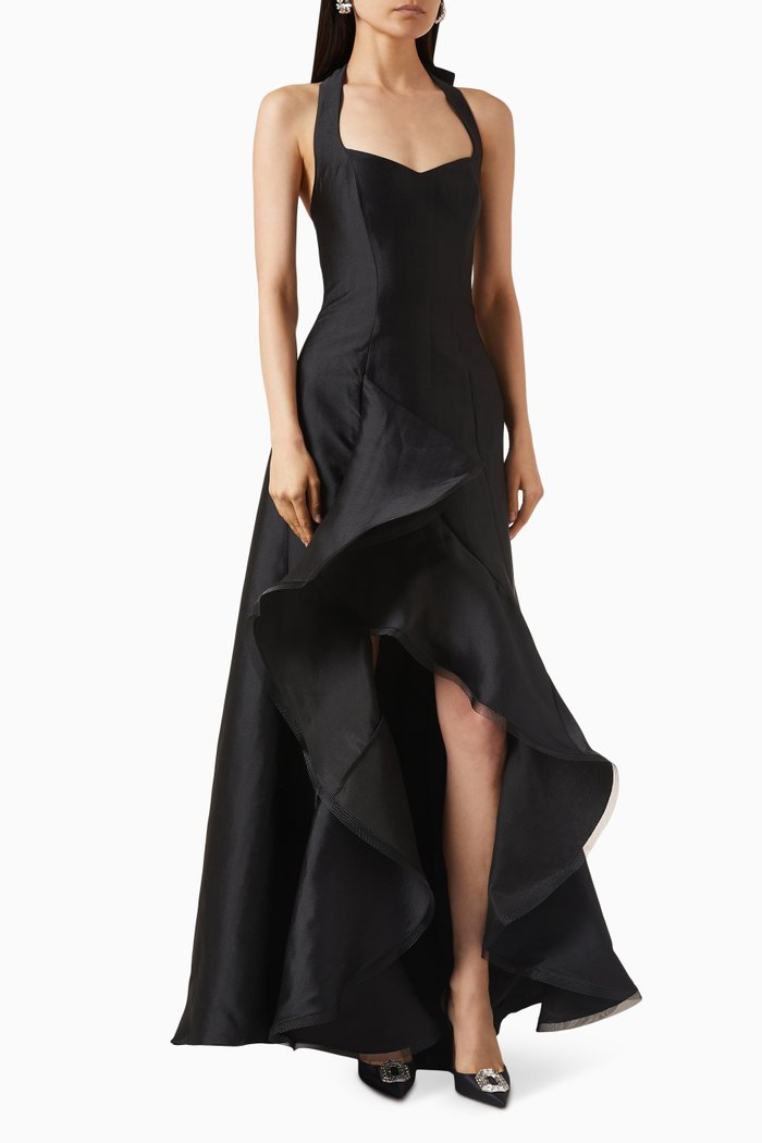 

Ruffle Halterneck Gown, Yellow