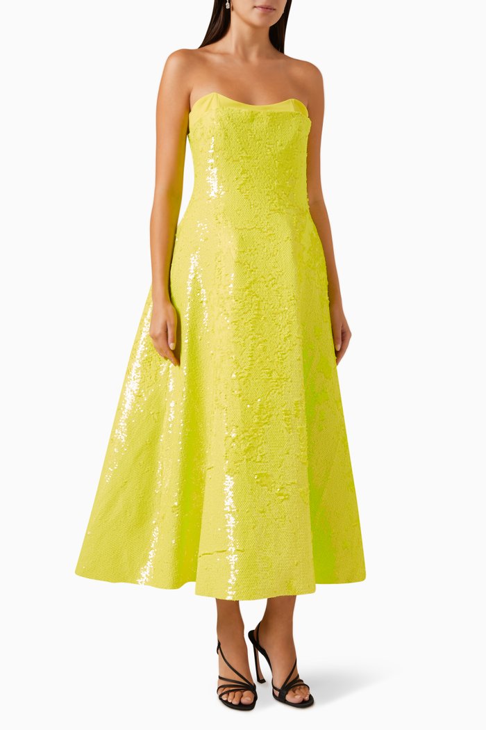 

Bustier Midi Dress in Sequin, Yellow
