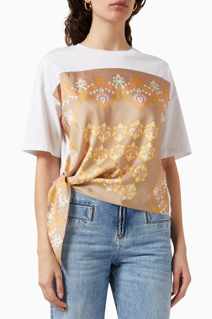 

Scarf Print T-shirt in Jersey, White