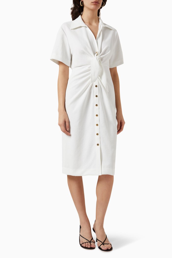 

Buttoned Midi Dress in Crepe, White