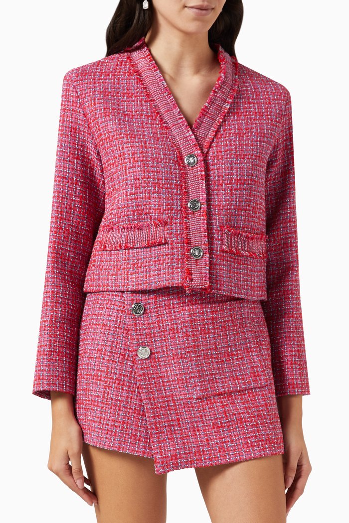 

Volia Cropped Jacket in Tweed, Pink