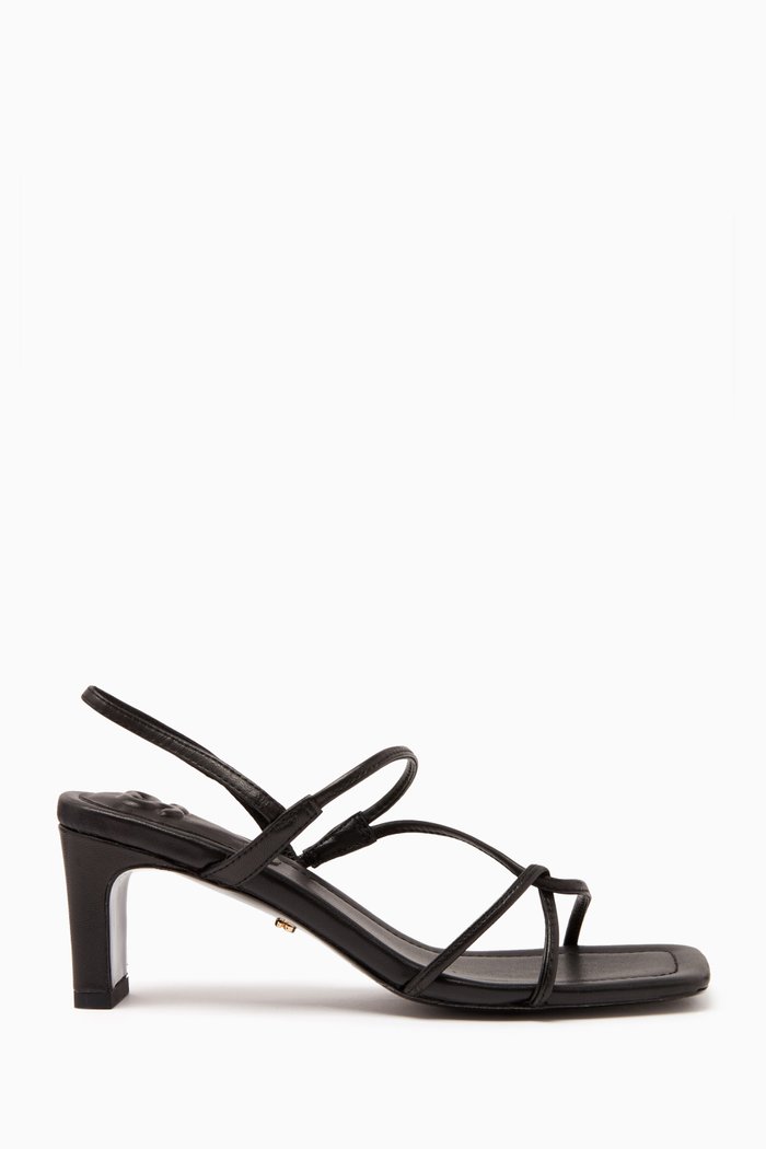 Strappy Sandals in Leather, Black