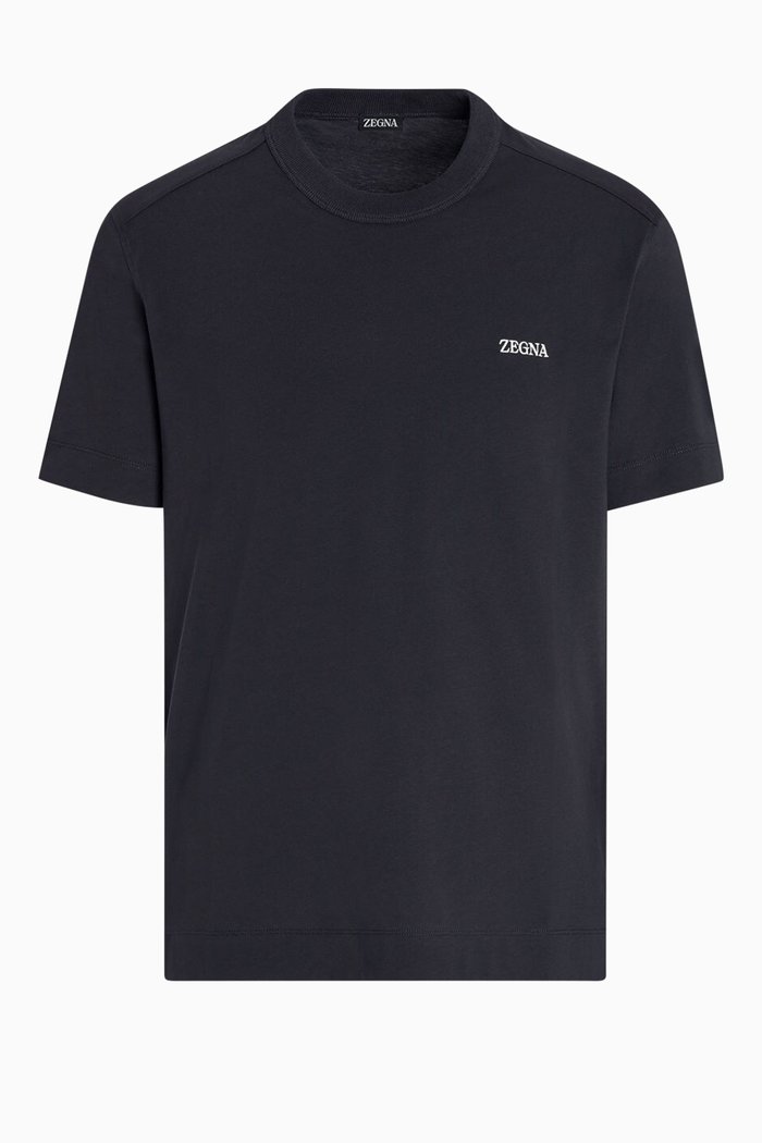 Logo-embroidered T-shirt in Cotton, Blue