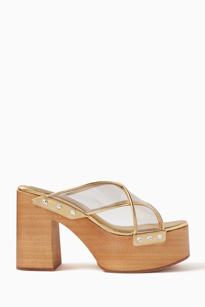 

Connie Clog Mules in PVC & Laminated Leather, Gold