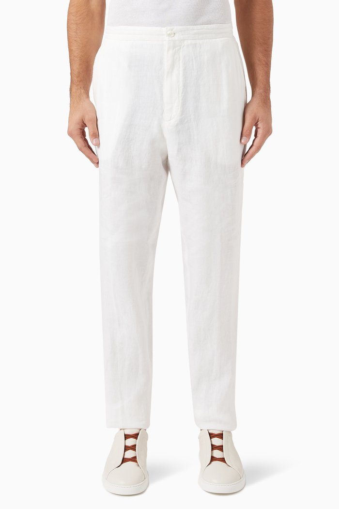 Joggers in Washed Linen, White