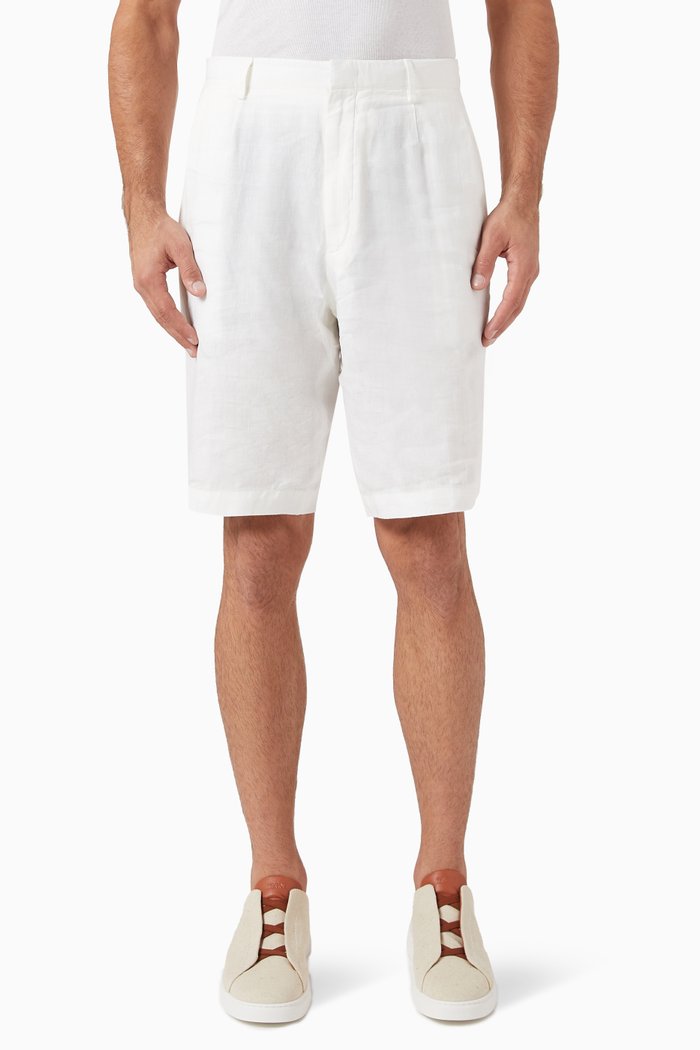 

Pleated Shorts in Washed Linen, White