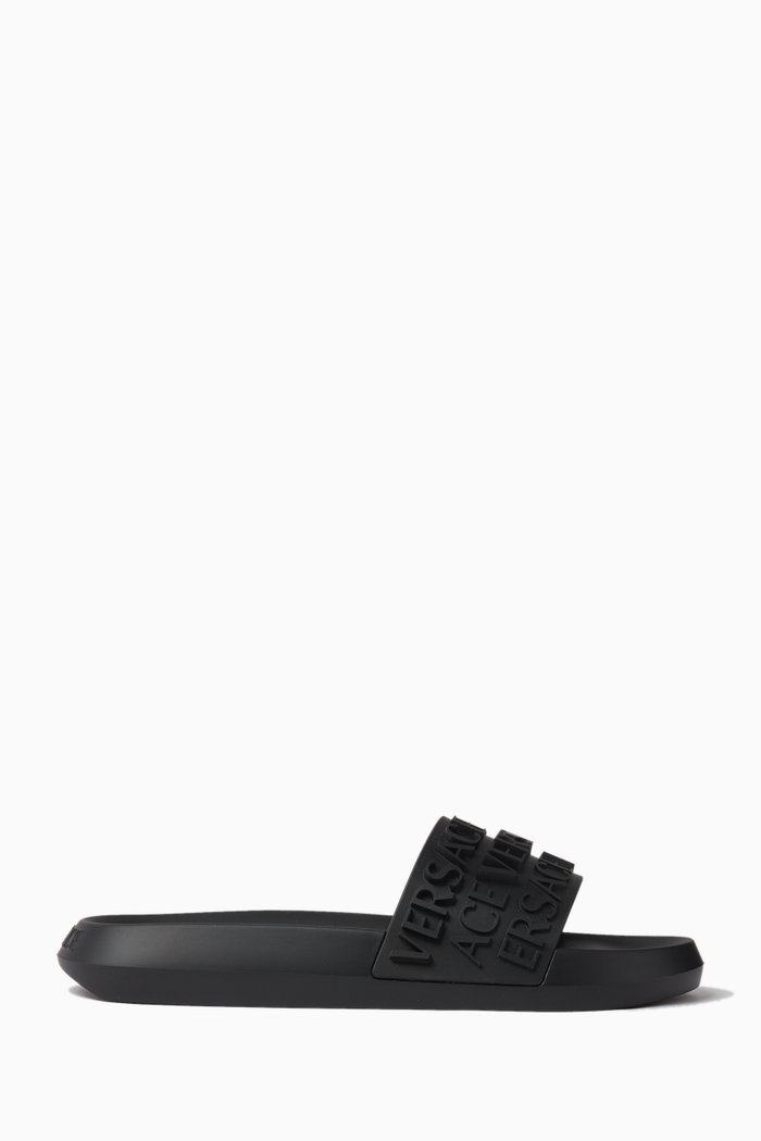 

Logo Embossed Pool Slides in Rubber, Black