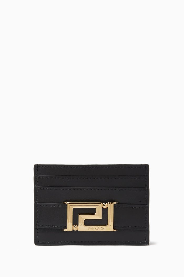 

Greca Card Case in Vitello Leather, Black