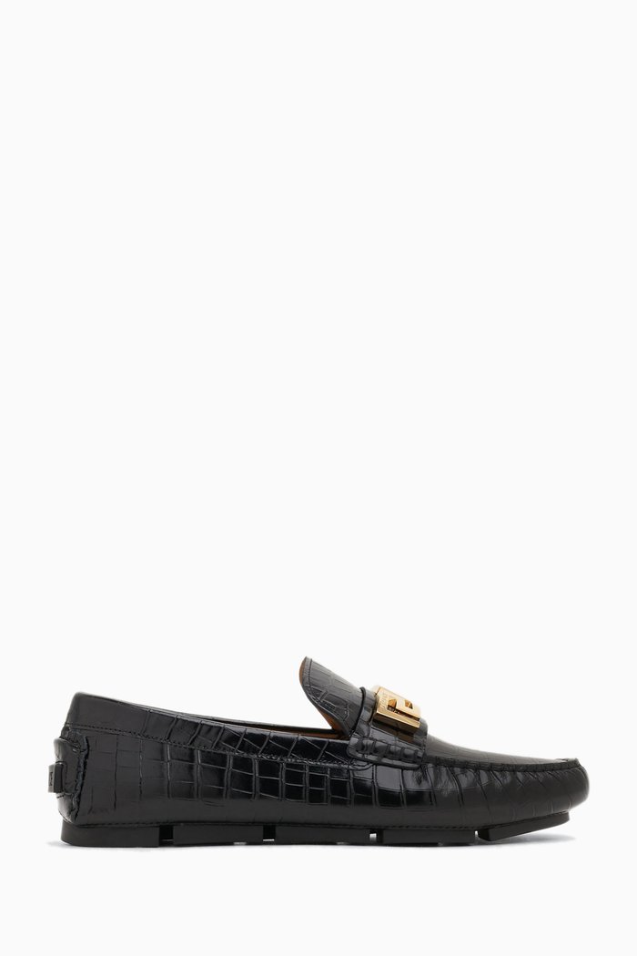

Greca Driving Shoes in Leather, Black