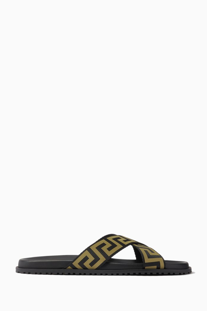 

Greca Xover Slide Sandals in Canvas & Rubber, Black