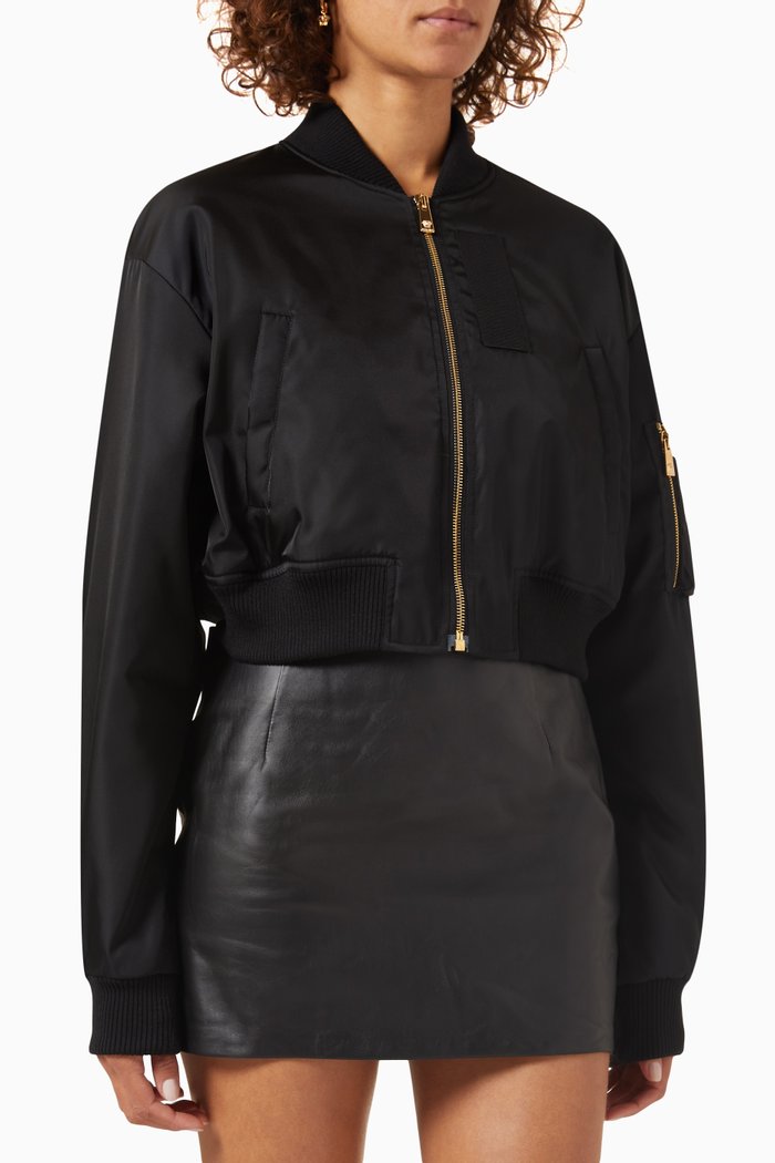 

Cropped Bomber Jacket in Nylon, Black