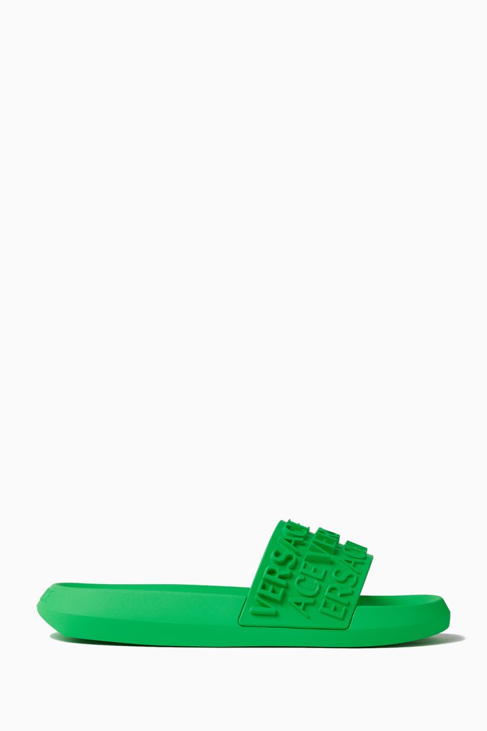 

Logo Embossed Pool Slides in Rubber, Green