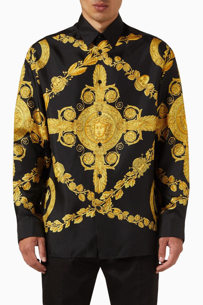 Barocco Silhouette Shirt in Silk, Black