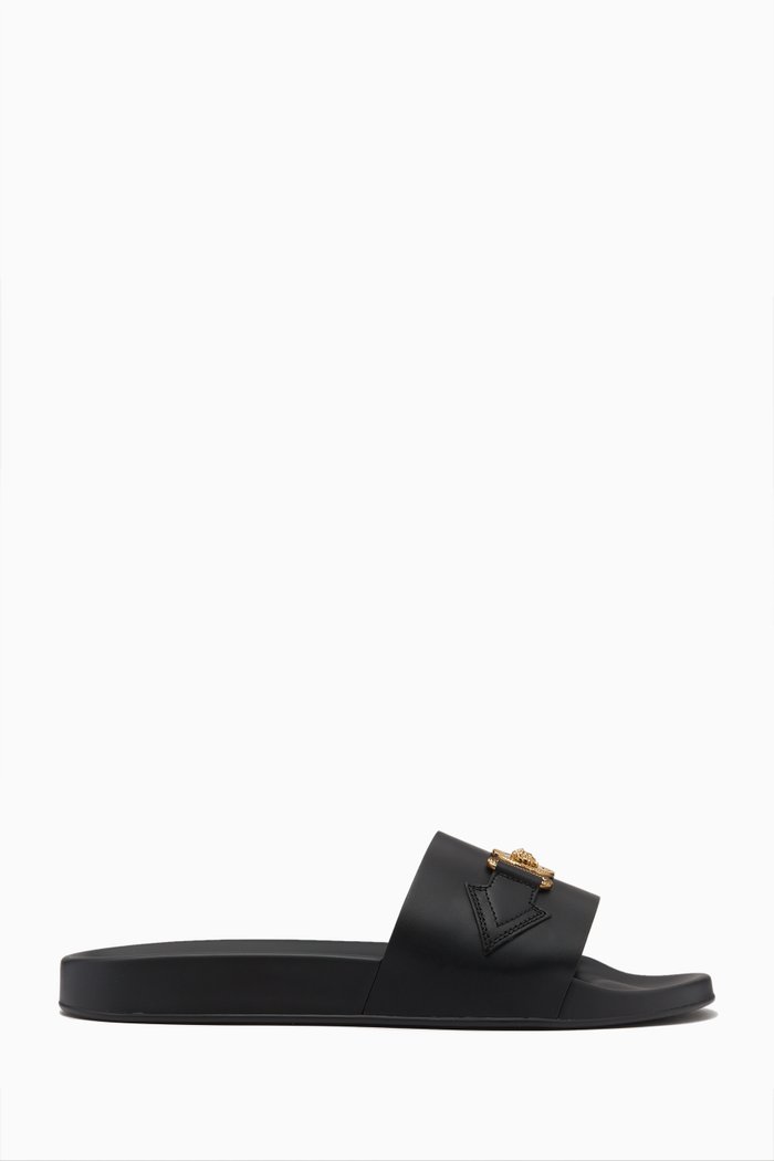 

Medusa Biggie Slides in Leather, Black
