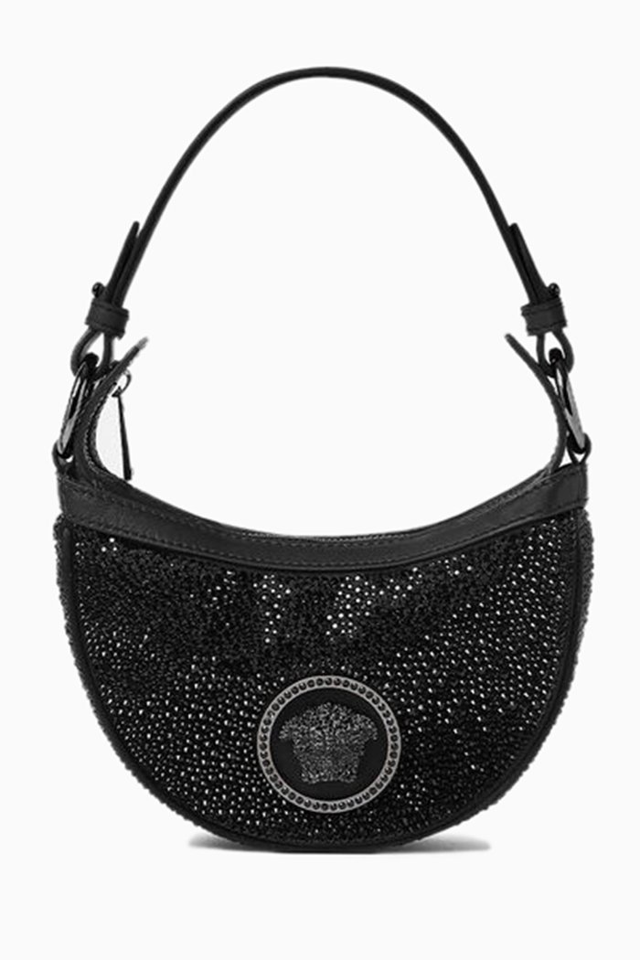 

Mini Medusa Repeat Hobo Bag in Rhinestone-embellished Satin, Multicolour
