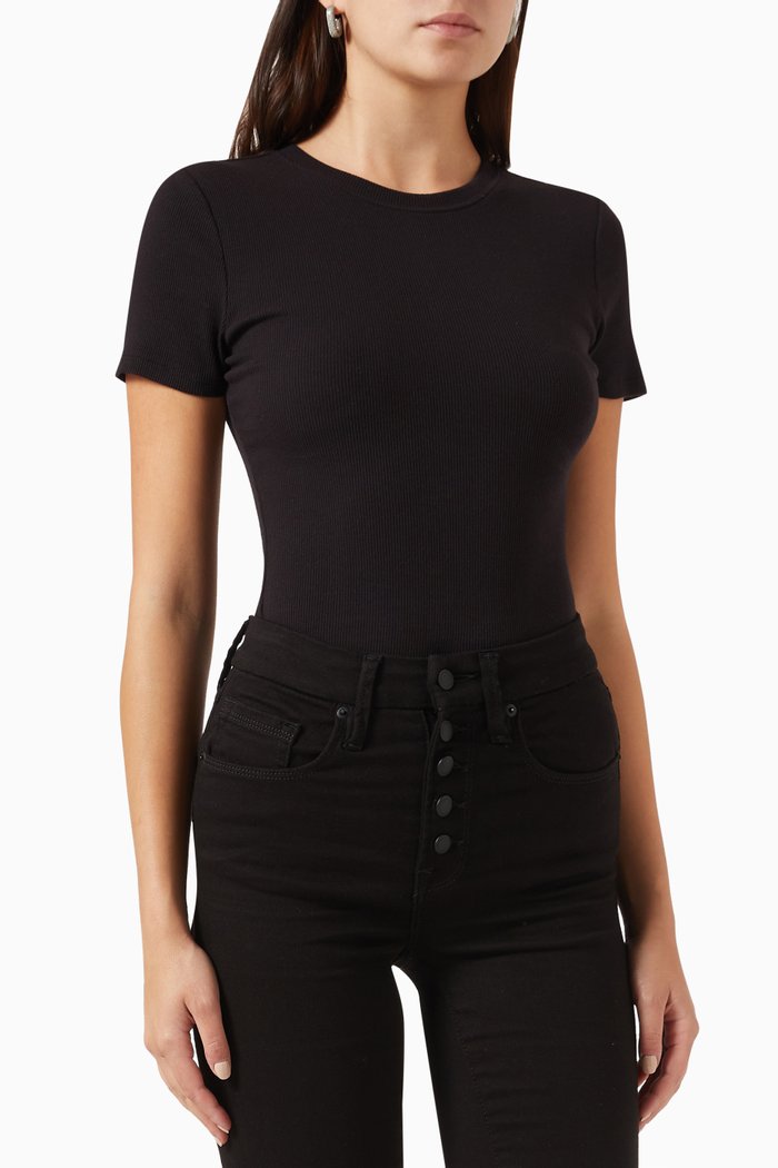 

Rib Fitted Tee Bodysuit in Knit, Black