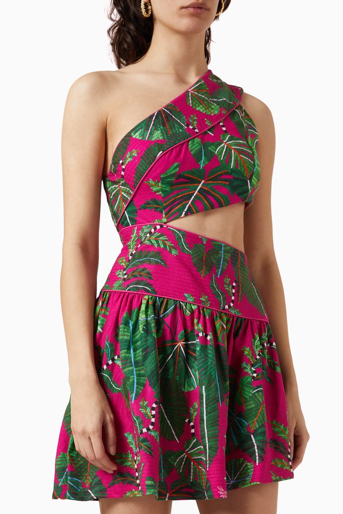 

Leaves Mini Dress in Linen-viscose, Pink