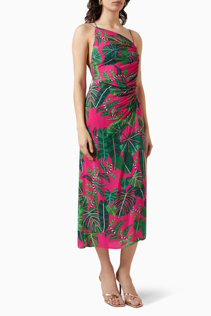 

Leaves Midi Dress in Linen-viscose, Pink
