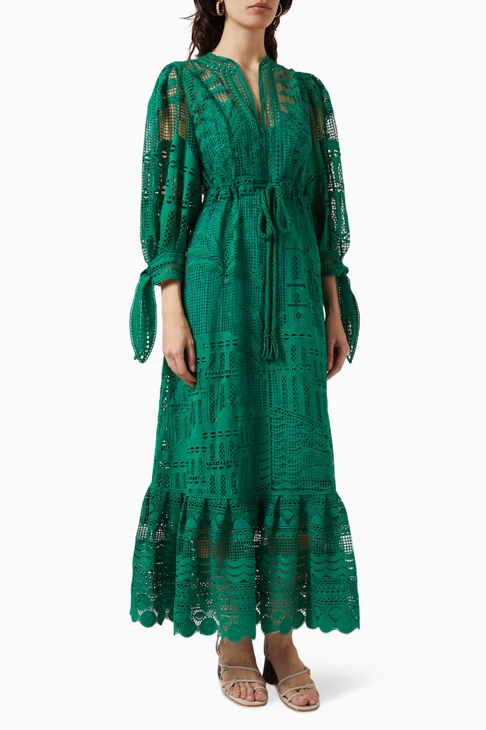 

Morada Boa Maxi Dress in Guipure Lace, Green