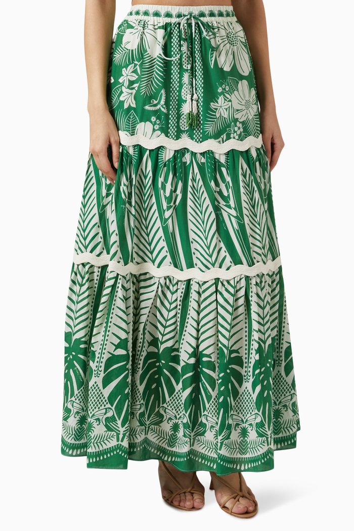 

Macaw Elegance Maxi Skirt in Cotton, Multicolour