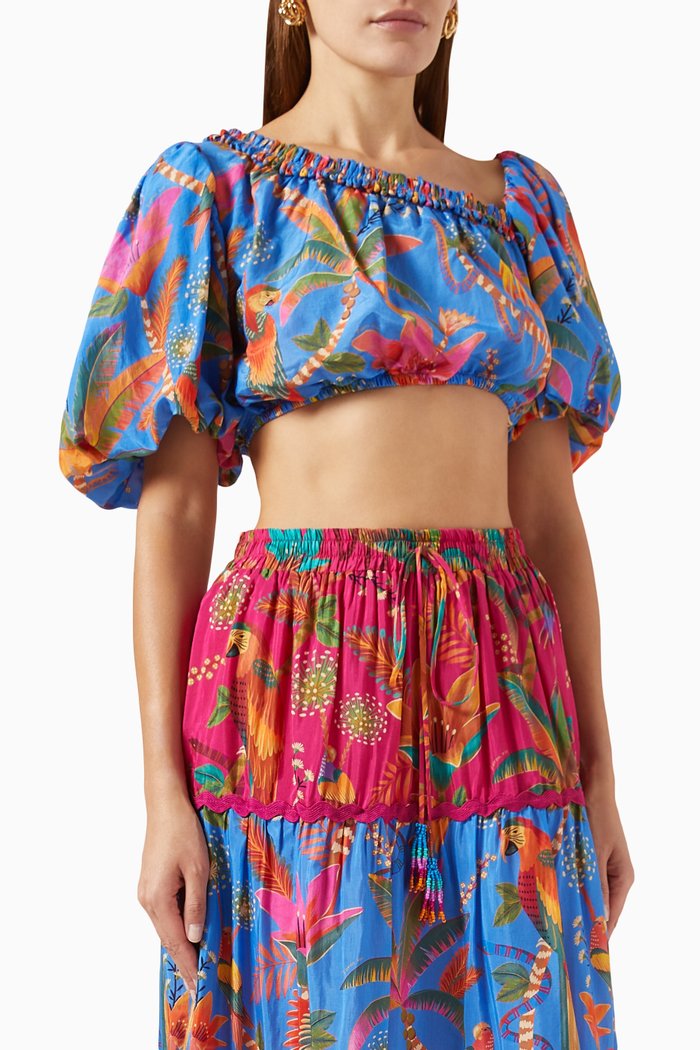 Macaw Party Crop Top, Blue