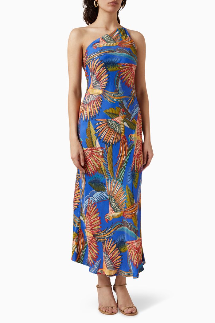 

Macaw Flight Midi Dress in Lenzing™ Ecovero™ Viscose, Blue