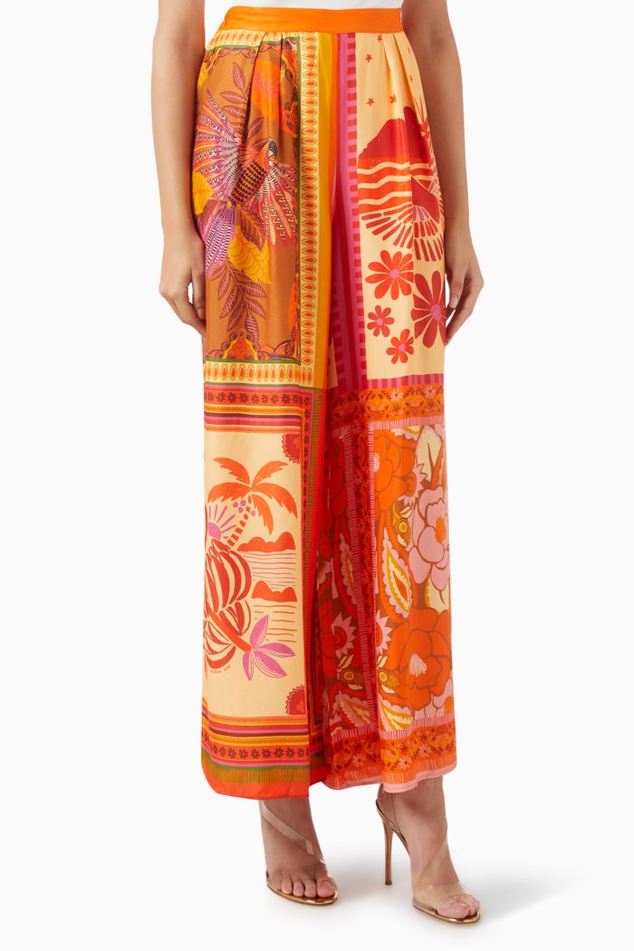Forest Mixed Scarves Pants in Viscose, Multicolour