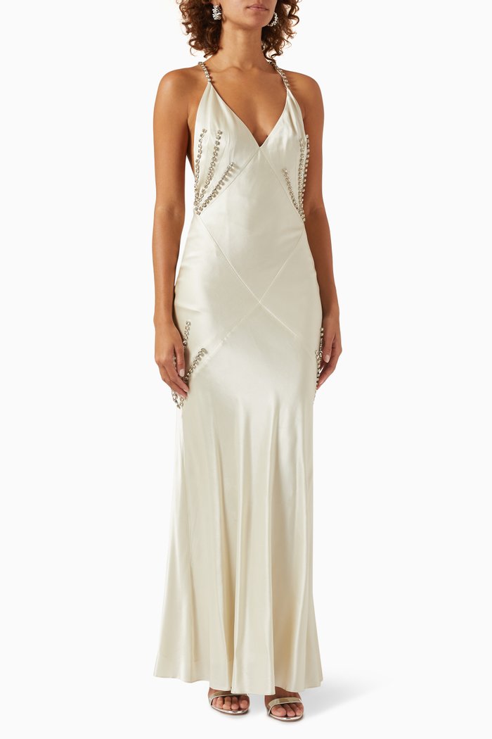 

Pantomime Embellished Maxi Dress in Satin, Neutral