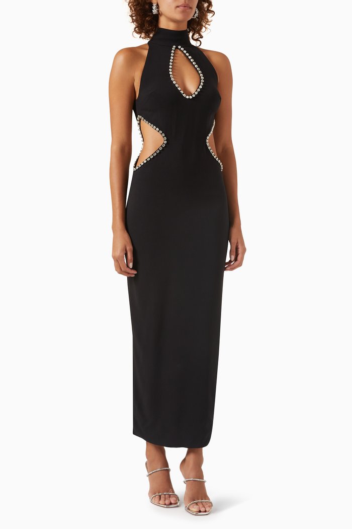 

Prudence Cut-out Midi Dress in Crepe, Black