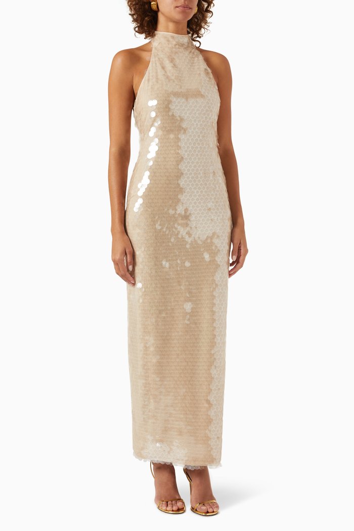 

Capella Midi Dress in Sequin Chiffon, Neutral