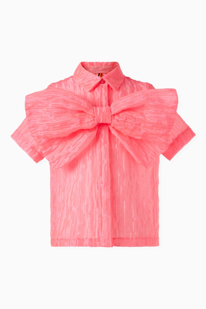 

Bow Detail Short Sleeved Top in Polyester, Pink