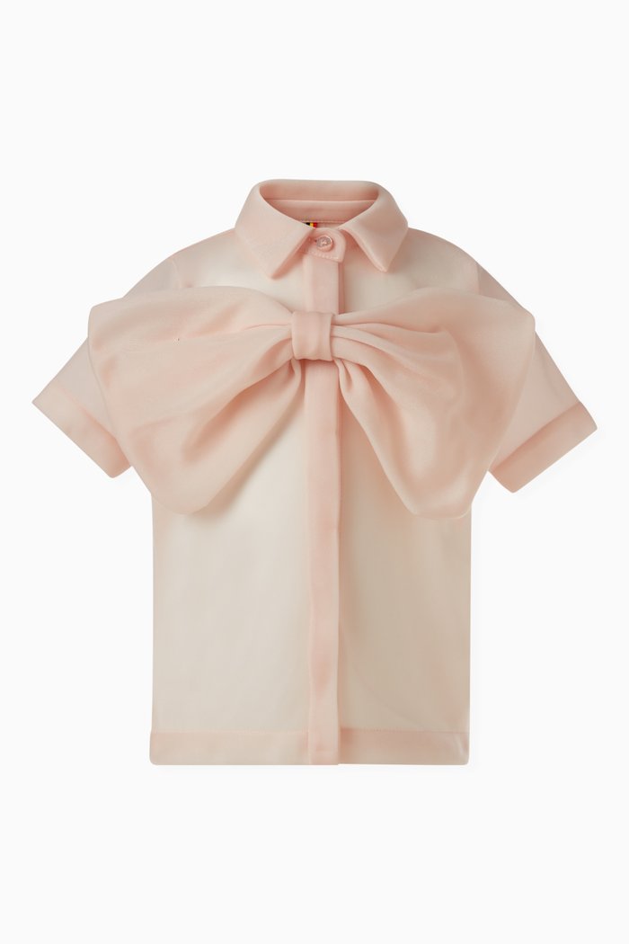 

Bow Detail Short-sleeved Top in Polyester, Pink