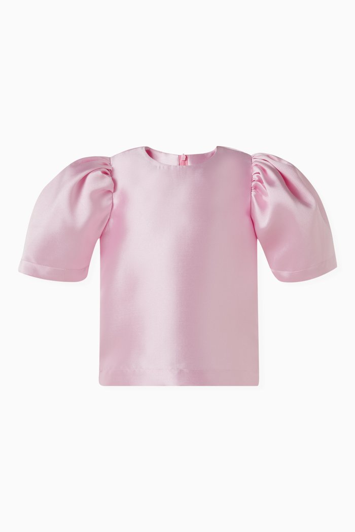 

Puffy Sleeves Top in Satin, Pink