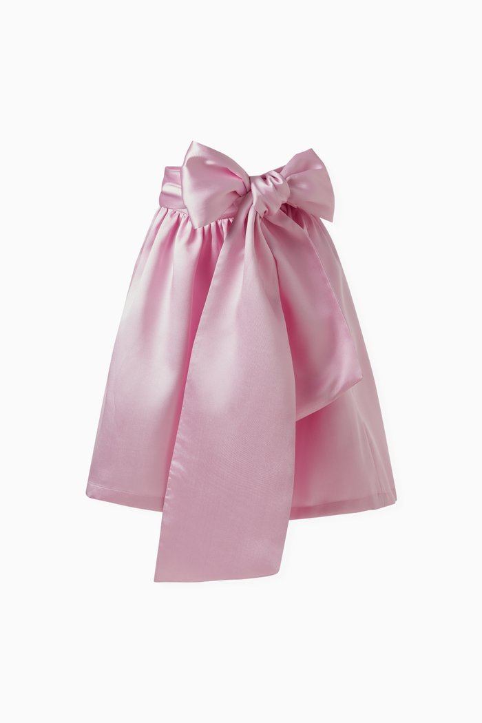 

Glossy Bow Detail Skirt in Polyester, Pink