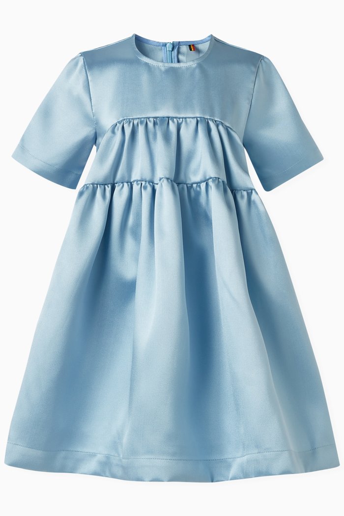 

Tiered Dress in Satin, Blue
