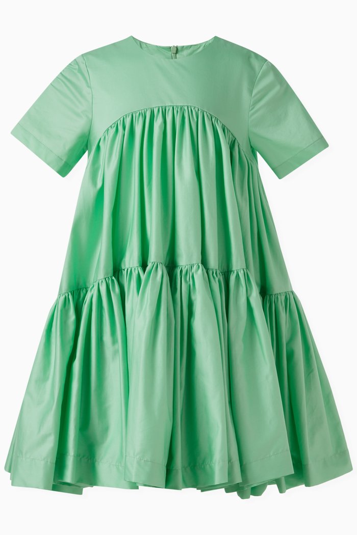 

Tiered Dress in Polyester, Green