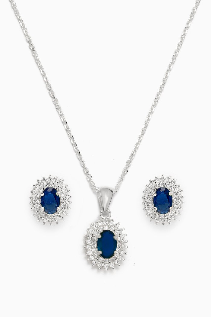 

Ayesha Necklace & Earrings Set in Sterling Silver, Blue
