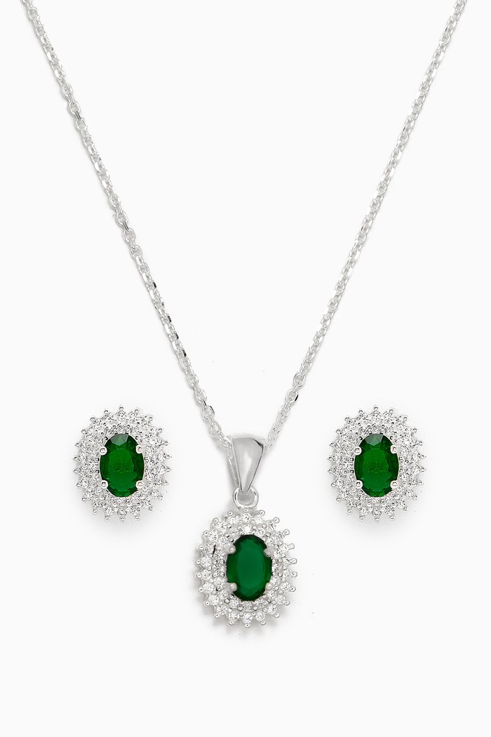 

Ayesha Necklace & Earrings Set in Sterling Silver, Green