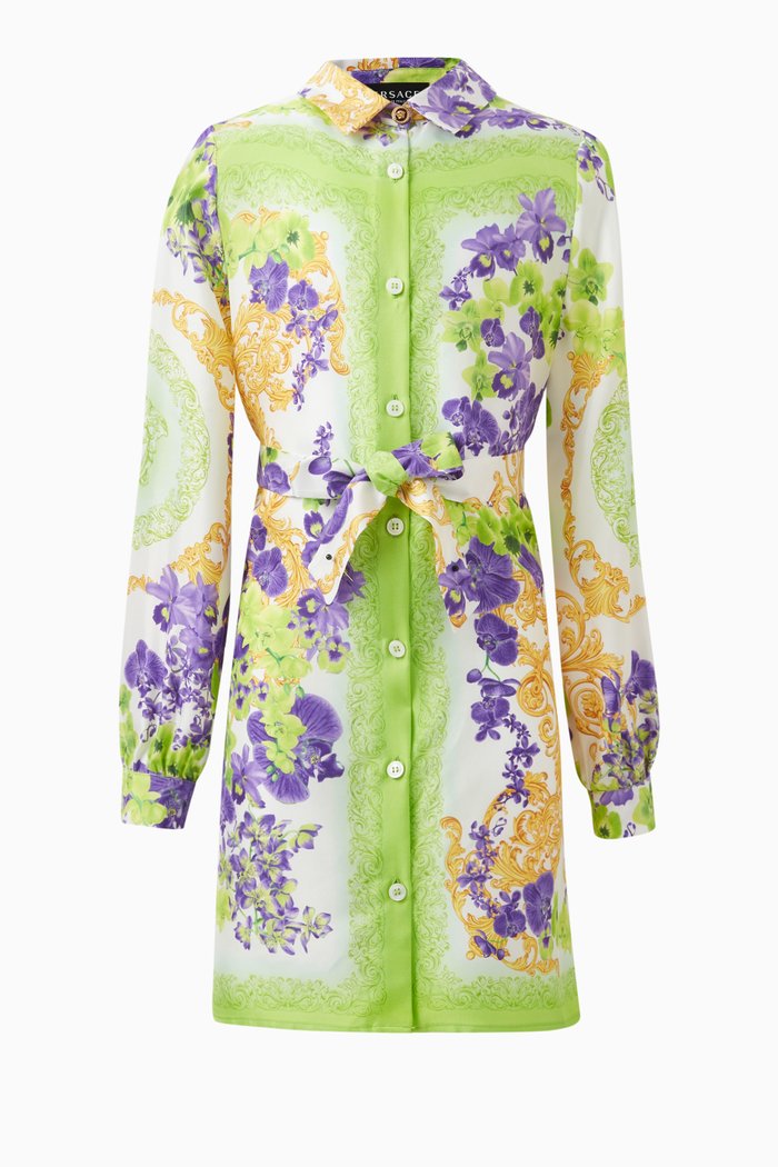 

Orchid Print Shirt Dress in Silk, Multicolour