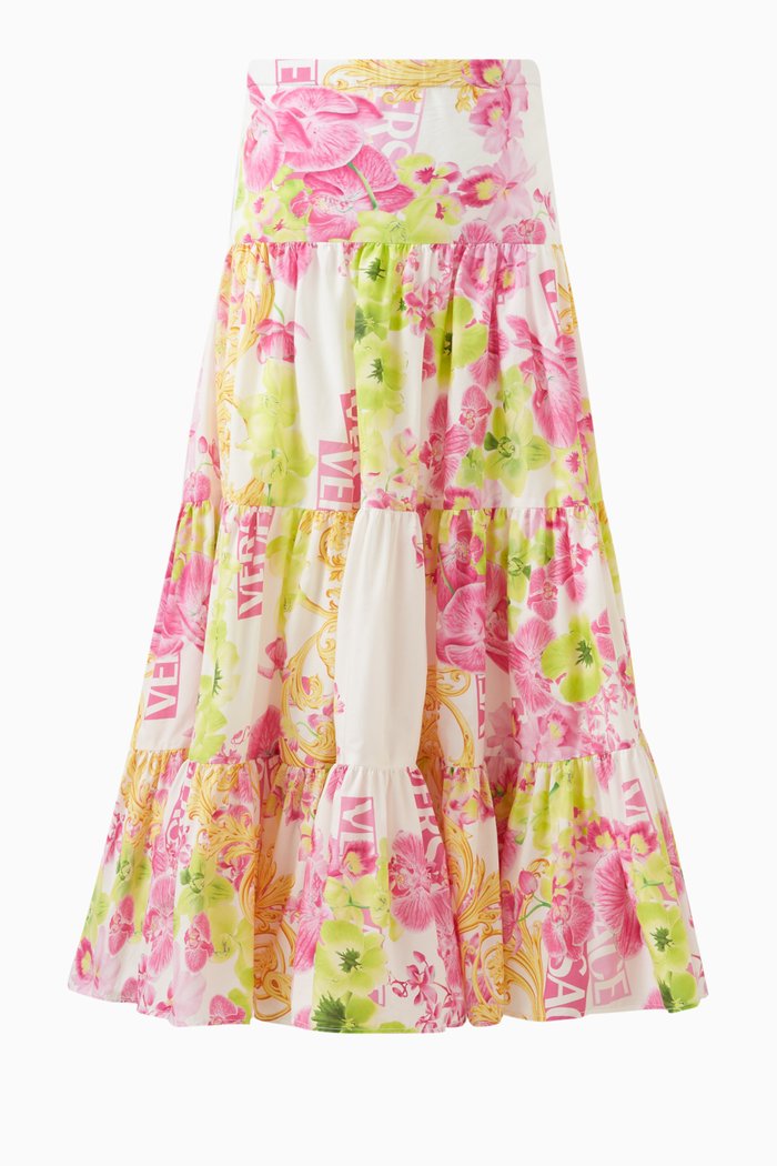 

Orchid Print Skirt in Cotton, Multicolour