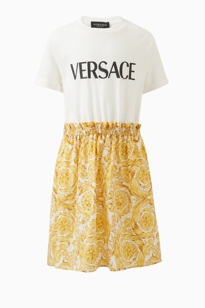 

Logo and Barocco Print T-shirt Dress in Cotton, Multicolour