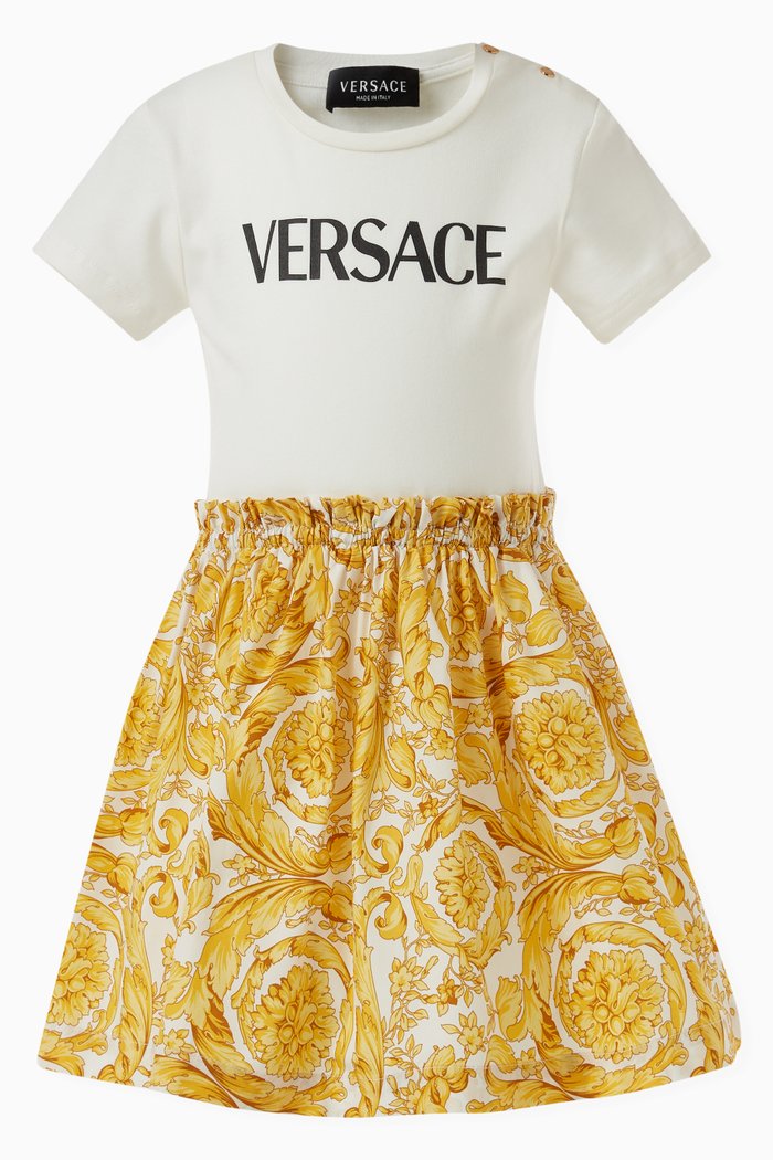 

2-in-1 Barocco & Logo Print T-shirt Dress in Cotton, Multicolour